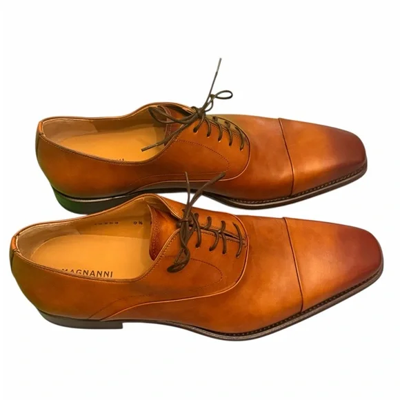 Magnanni Brown Leather Cap-Toe Oxford Dress Shoes Size 9.5 M Spain Luxury - Picture 2 of 6
